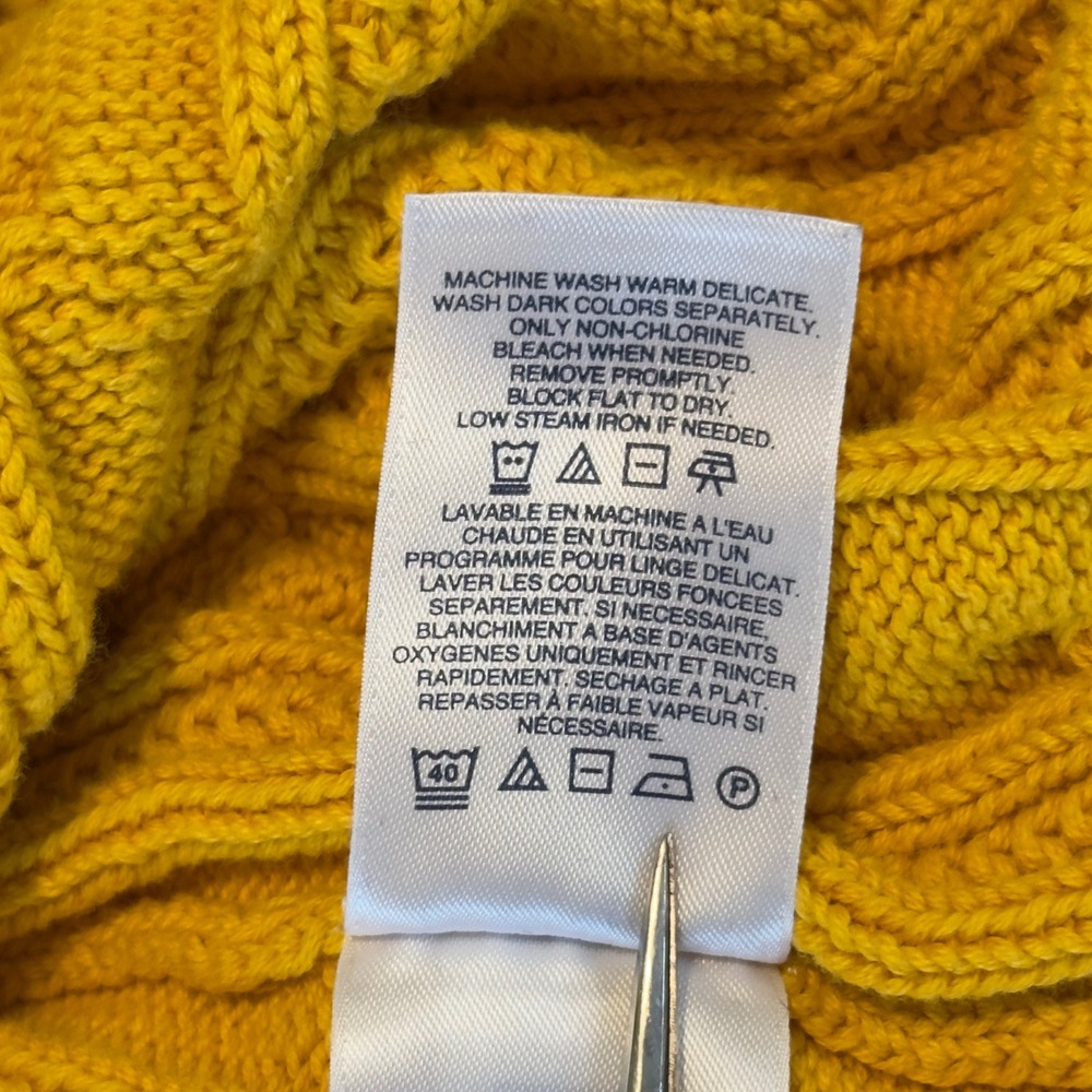 Lands End Drifter Cable Knit Sweater Womens Medium Tall Yellow 100% Cotton Crew - Picture 7 of 10